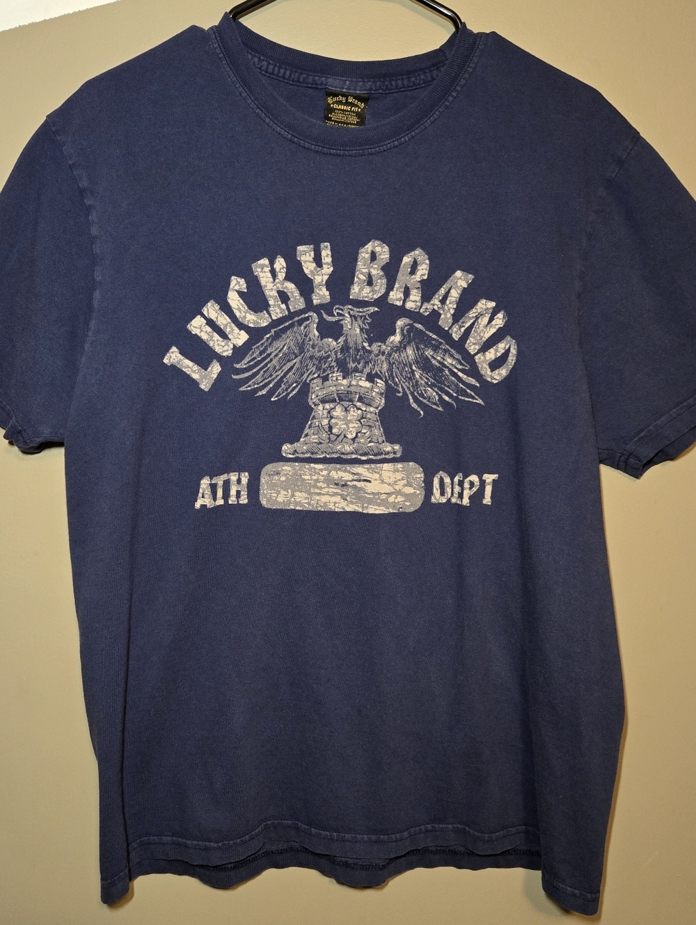 Lucky Brand Made in USA Men's Blue Graphic Tshirt Logo Classic Y2K Size Medium